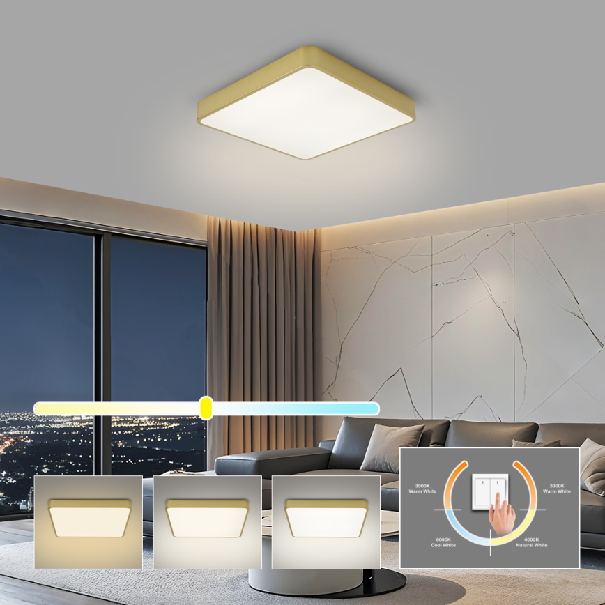 Brilagi - Luminária de teto LED POOL LED/48W/230V 3000/4000/6000K 50x50 cm dourada