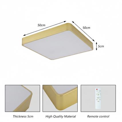 Brilagi - Luminária de teto LED POOL LED/48W/230V 3000/4000/6000K 50x50 cm dourada