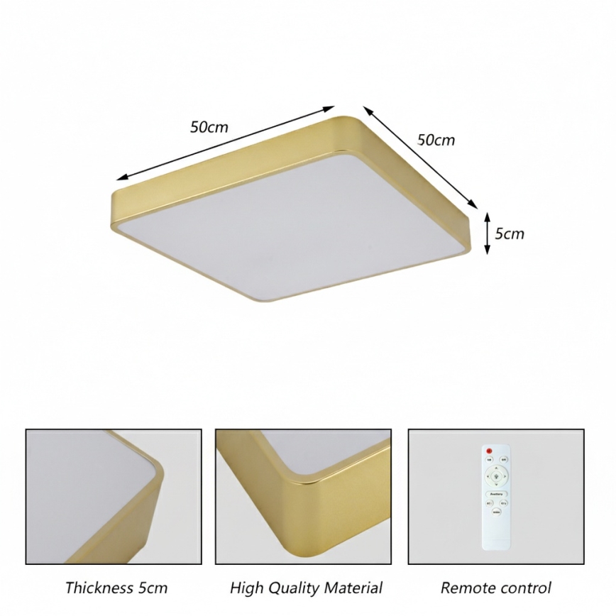 Brilagi - Luminária de teto LED POOL LED/48W/230V 3000/4000/6000K 50x50 cm dourada