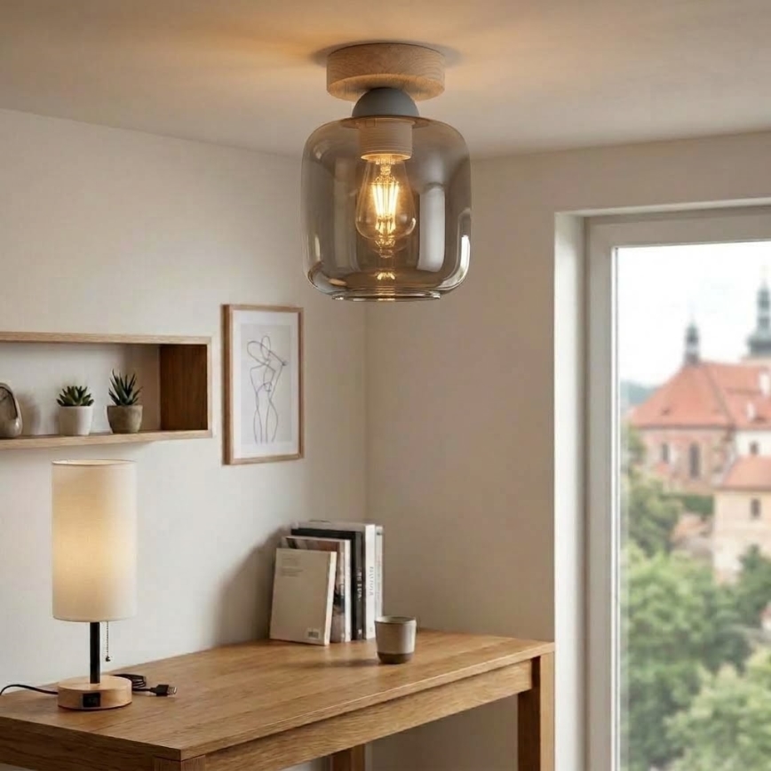 BRILAGI - LED Candeeiro de teto RETRO GLASS 1xE27/60W/230V Ø 14 cm carvalho/cinzento fumado