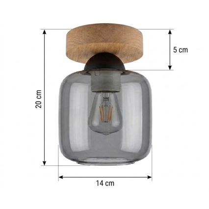 BRILAGI - LED Candeeiro de teto RETRO GLASS 1xE27/60W/230V Ø 14 cm carvalho/cinzento fumado