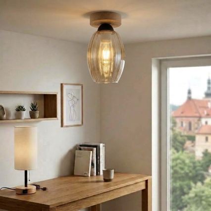 BRILAGI - Candeeiro de tecto LED RETRO GLASS 1xE27/60W/230V Ø 17 cm carvalho/bege fumado