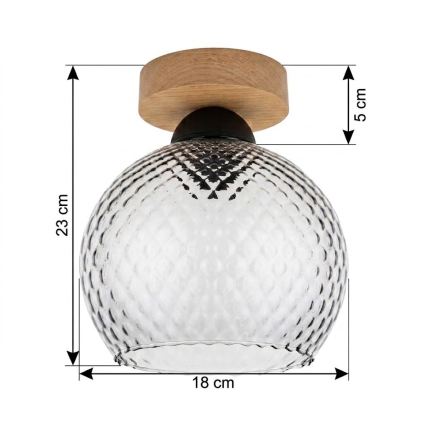 BRILAGI - Candeeiro de tecto LED RETRO GLASS 1xE27/60W/230V Ø 18 cm carvalho/cinzento fumado