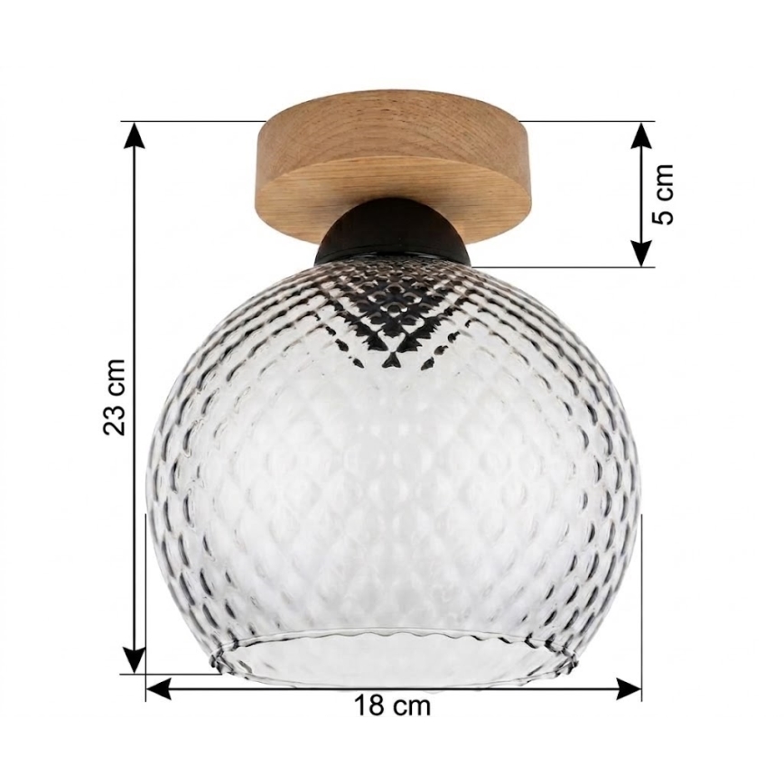 BRILAGI - Candeeiro de tecto LED RETRO GLASS 1xE27/60W/230V Ø 18 cm carvalho/cinzento fumado