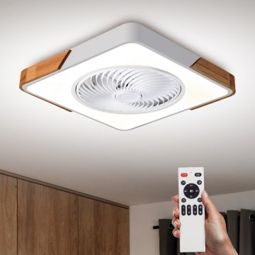 Brilagi - Luminária de teto LED regulável com ventilador LED/30W/230V 3000-6500K branco/carvalho + comando remoto