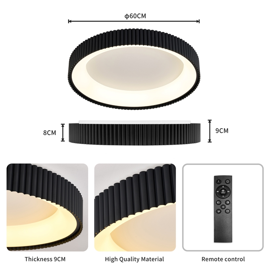 Brilagi - Candeeiro de tecto LED regulável FALCON MODERN, 54 W, 230 V, 3000–6500 K, diâmetro 60 cm, preto + comando remoto
