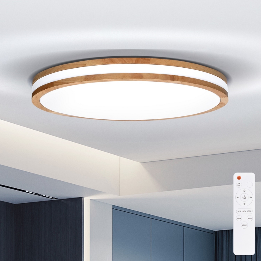 Brilagi - Luminária de teto LED regulável MOLINA LED/60W/230V 3000-6500K carvalho diâmetro 58 cm + controlo remoto