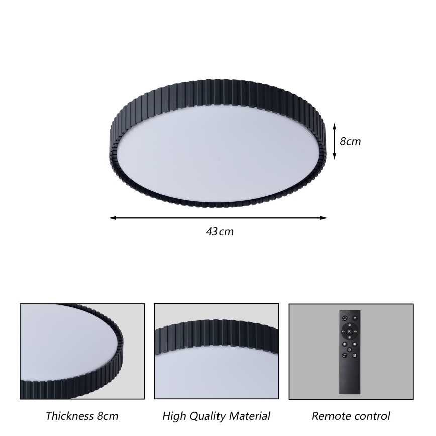 Brilagi - Candeeiro de tecto LED dimerizável ORINO LED/54W/230V 3000-6000K preto Ø 43 cm + comando remoto
