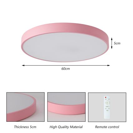 Brilagi - Candeeiro de teto LED regulável POOL LED/60W/230V 3000-6000K diâmetro 60 cm rosa + comando remoto