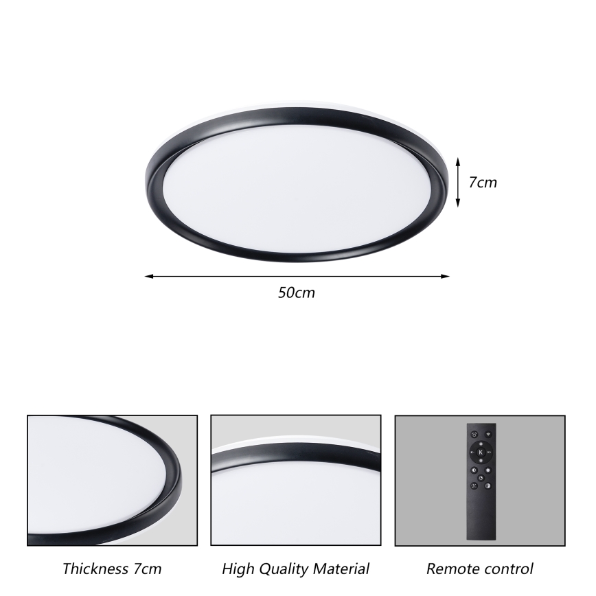 Brilagi - Candeeiro de teto LED regulável RIVO LED/72W/230V 3000-6000K preto Ø 50 cm + controlo remoto