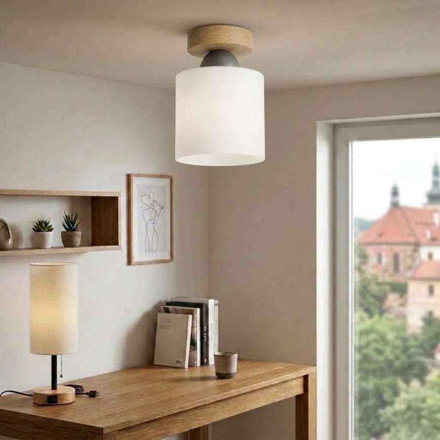 BRILAGI - Luminária de teto LED RETRO GLASS 1xE27/60W/230V Ø 10 cm carvalho/branco