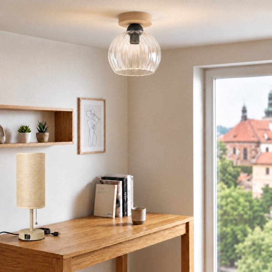 BRILAGI - Luminária de teto LED RETRO GLASS 1xE27/60W/230V Ø 25 cm carvalho/vidro transparente
