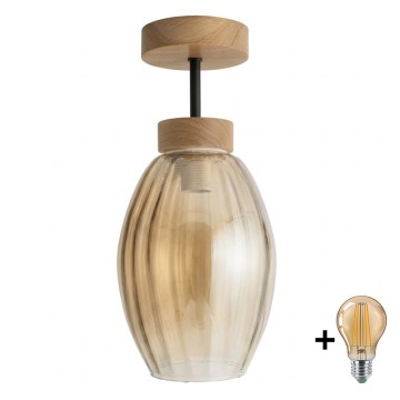 BRILAGI - Luminária de Teto LED RETRO GLASS 1xE27/60W/230V Ø17 cm carvalho/bege fumado