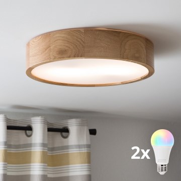 Brilagi - Luminária de teto LED RGBW dimerizável CARVALHO 2xE27/15W/230V 2700–6500K Wi-Fi, carvalho Ø 37,5 cm