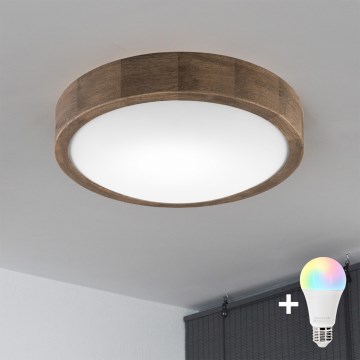 BRILAGI - Luminária de teto LED RGBW dimerizável CARVALHO SLIM 1xE27/12W/230V 2700-6500K carvalho, diâmetro 27 cm