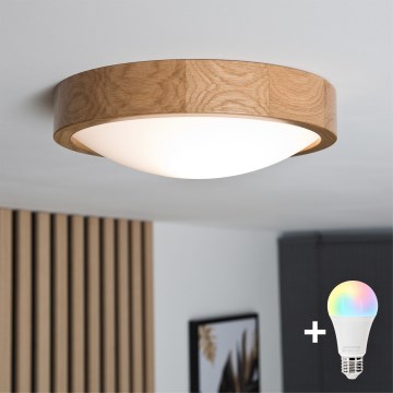 Brilagi - Luminária de teto LED RGBW dimerizável CARVALHO SLIM 1xE27/15W/230V 2700–6500K Wi-Fi carvalho diâmetro 27 cm