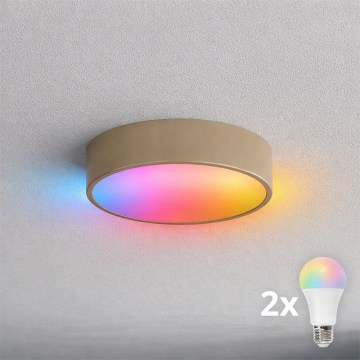 Brilagi - Luminária de teto LED RGBW dimerizável para casa de banho CLARE 2x E27/9W/230V 2700-6500K Ø 30 cm IP54 Wi-Fi bege