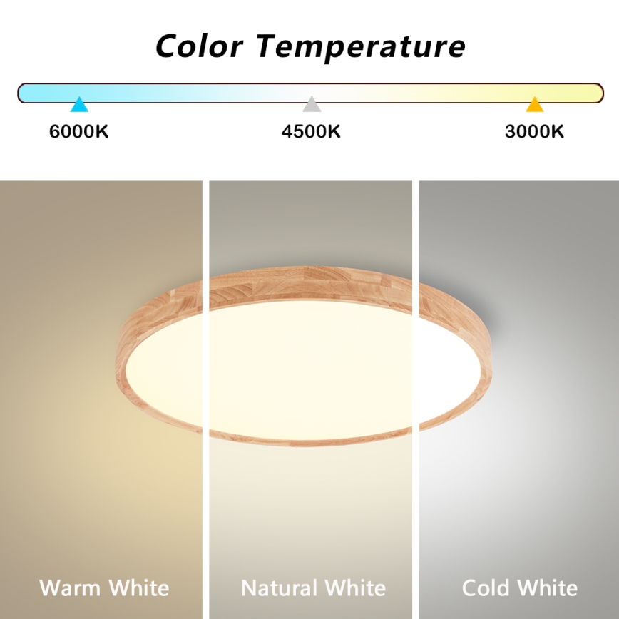 Brilagi - Luminária de Teto LED WOODROUND, 30 W, 230 V, 3000/4000/6000 K, Ø 40 cm, em madeira, IRC 90