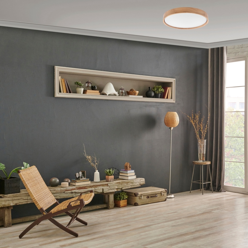 Brilagi - Luminária de teto LED dimmerizável MANAROLA SMART LED/36W/230V 2700-6500K carvalho diâmetro 51 cm Wi-Fi + controlo remoto Tuya