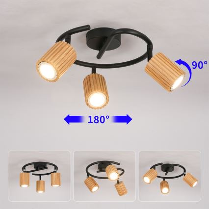 Brilagi - Luminária de teto MODERN WOOD 3xGU10/8W/230V madeira/preta