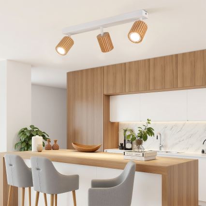 Brilagi - Luminária de teto MODERN WOOD 4xGU10/8W/230V madeira/branco