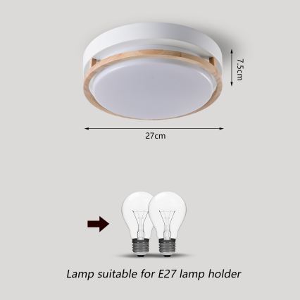 Brilagi - Luminária de teto ORINO 2xE27/40W/230V Ø 27 cm branca/carvalho