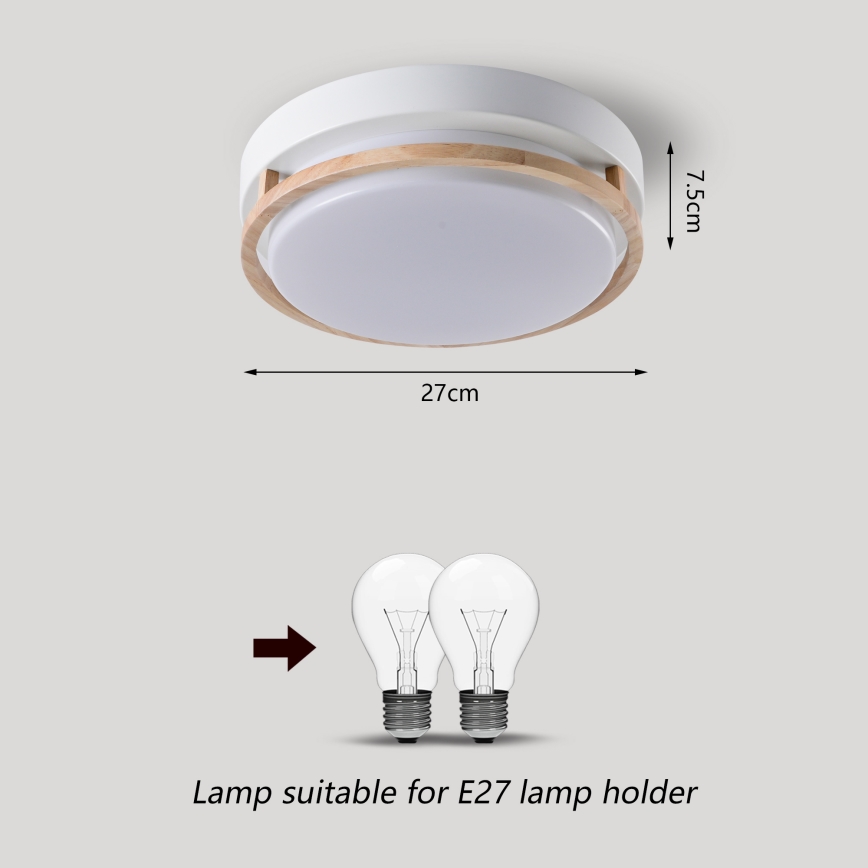 Brilagi - Luminária de teto ORINO 2xE27/40W/230V Ø 27 cm branca/carvalho