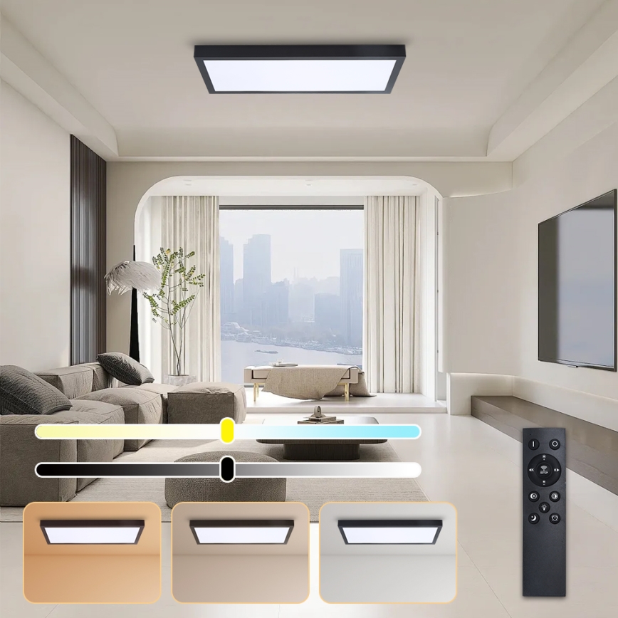 Brilagi - Luminária de teto para casa de banho LED regulável FRAME SMART LED/30W/230V 30x60 cm 3000-6000K IP44 preto + controlo remoto