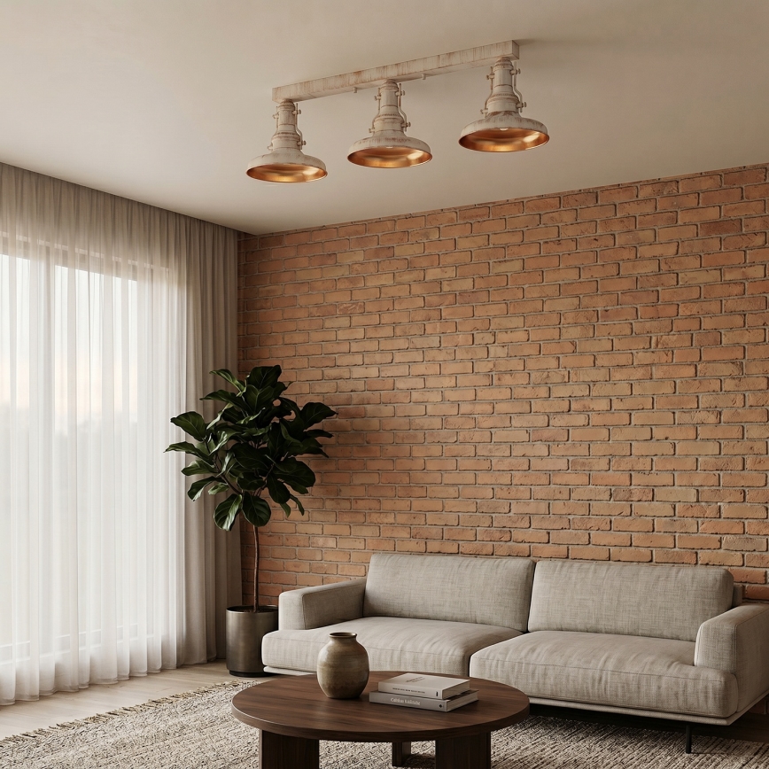 Brilagi - Luminária de teto PYRONIC 3xE27/40W/230V creme/pátina