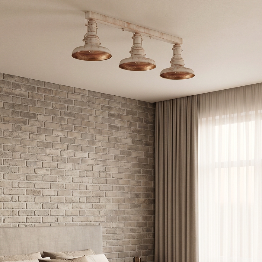 Brilagi - Luminária de teto PYRONIC 3xE27/40W/230V creme/pátina