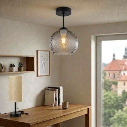 BRILAGI - Lustre sobreposto LED RETRO GLASS 1xE27/60W/230V Ø 25 cm preto/cinza fumê