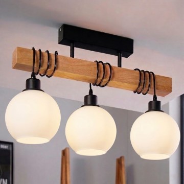 Brilagi - Luminária de teto sobreposta WOOD GLASS 3xE27/60W/230V pinho/preto/branco
