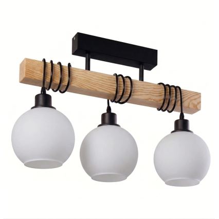 BRILAGI - Luminária de teto sobreposta WOOD GLASS 3xE27/60W/230V pinho/preto/branco