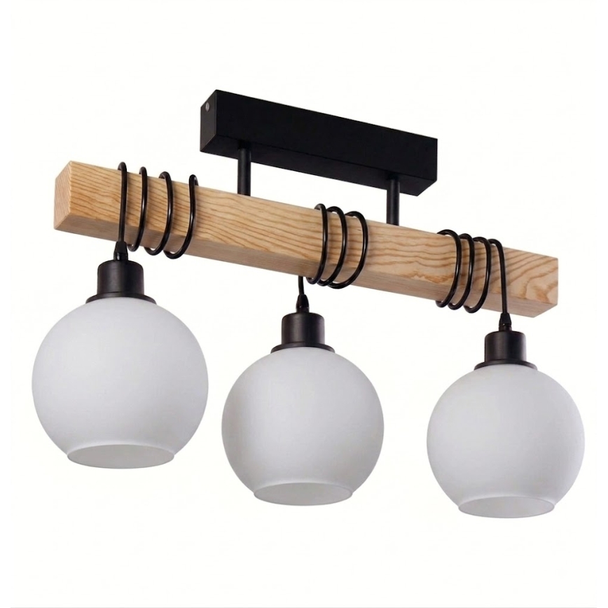 BRILAGI - Luminária de teto sobreposta WOOD GLASS 3xE27/60W/230V pinho/preto/branco