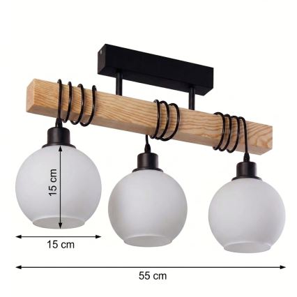 BRILAGI - Luminária de teto sobreposta WOOD GLASS 3xE27/60W/230V pinho/preto/branco