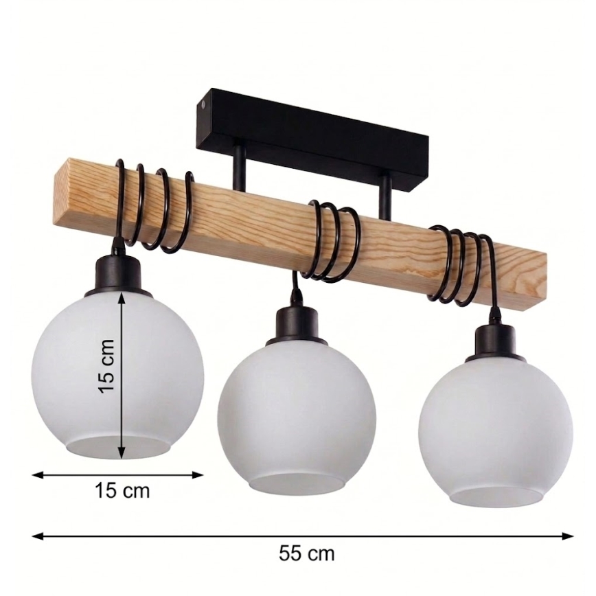 BRILAGI - Luminária de teto sobreposta WOOD GLASS 3xE27/60W/230V pinho/preto/branco