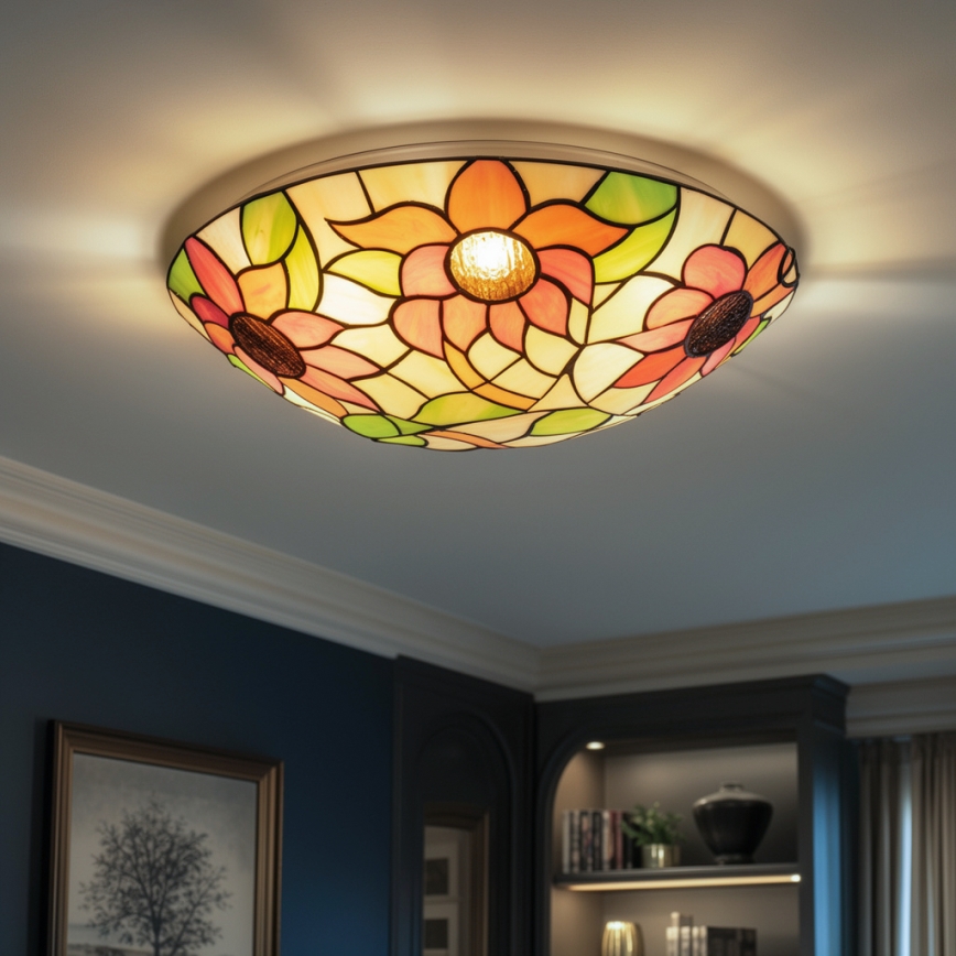 Brilagi - Luminária de teto Tiffany em vitral SUNFLOWER 2xE27/60W/230V Ø 40 cm