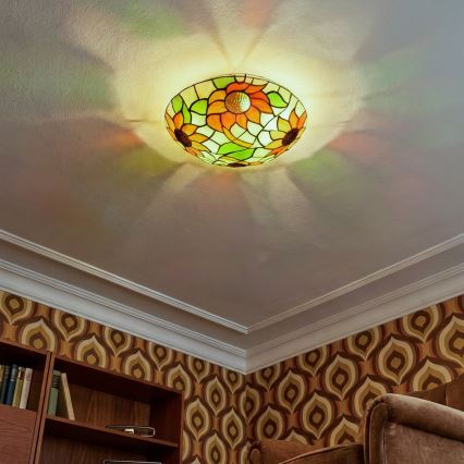 Brilagi - Luminária de teto Tiffany em vitral SUNFLOWER 2xE27/60W/230V Ø 40 cm