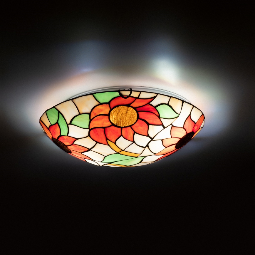 Brilagi - Luminária de teto Tiffany em vitral SUNFLOWER 2xE27/60W/230V Ø 40 cm