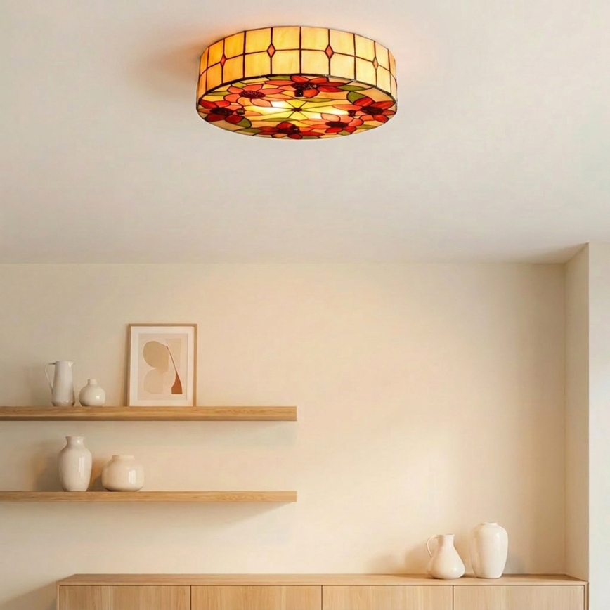 Brilagi - Luminária de teto Tiffany em vitral SUNFLOWER 3xE27/60W/230V Ø 40 cm