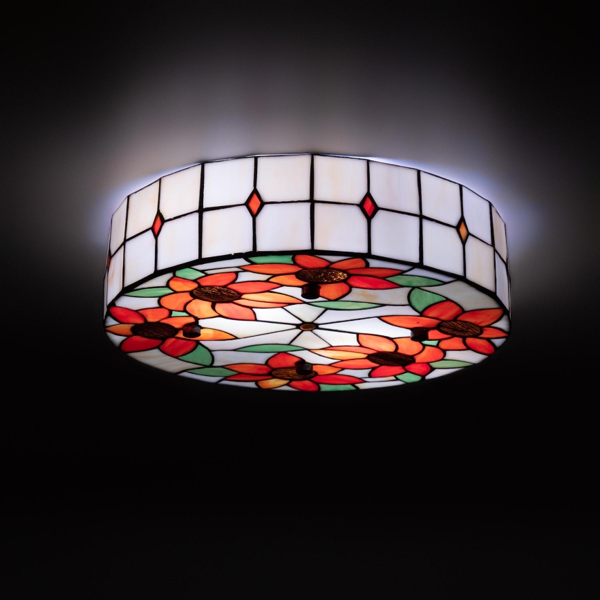 Brilagi - Luminária de teto Tiffany em vitral SUNFLOWER 3xE27/60W/230V Ø 40 cm