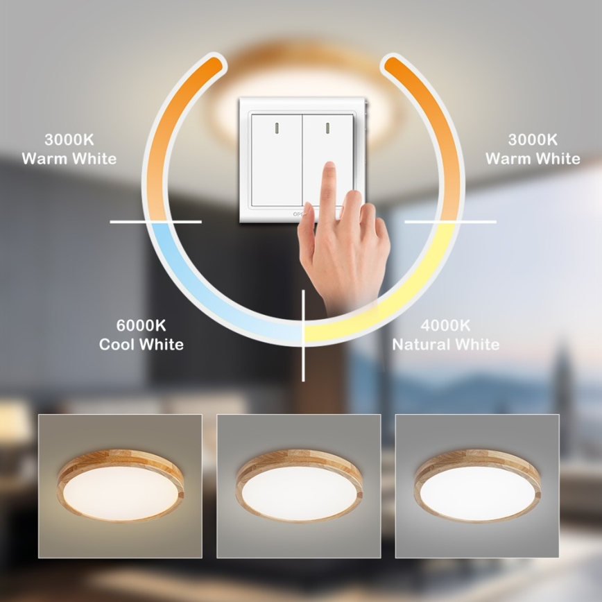 Brilagi - Candeeiro de tecto WOODLINE LED/24W/230V 3000/4000/6000K carvalho, diâmetro 30 cm