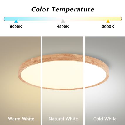 Brilagi - Candeeiro de tecto WOODROUND LED/40W/230V 3000/4000/6000K Ø 60 cm madeira IRC 90