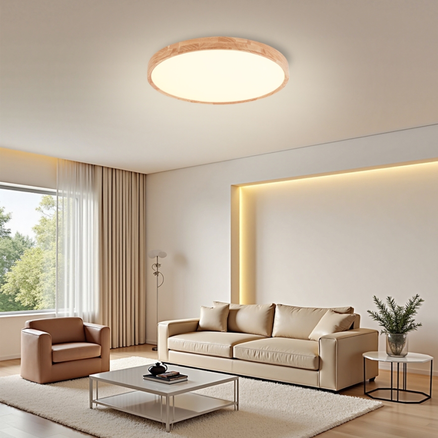Brilagi - Candeeiro de tecto WOODROUND LED/40W/230V 3000/4000/6000K Ø 60 cm madeira IRC 90