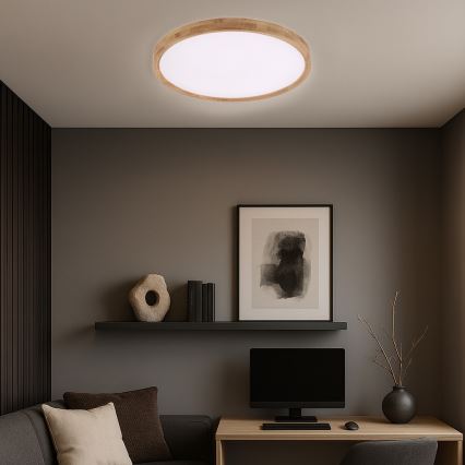 Brilagi - Candeeiro de tecto WOODROUND LED/40W/230V 3000/4000/6000K Ø 60 cm madeira IRC 90