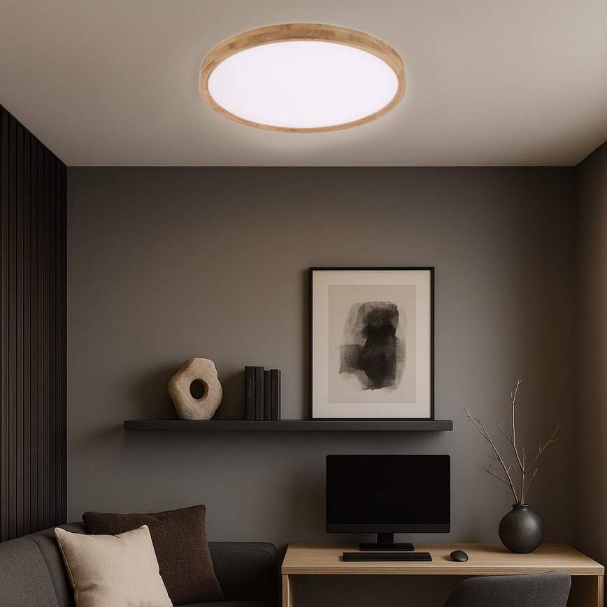 Brilagi - Candeeiro de tecto WOODROUND LED/40W/230V 3000/4000/6000K Ø 60 cm madeira IRC 90