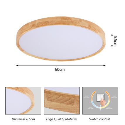 Brilagi - Candeeiro de tecto WOODROUND LED/40W/230V 3000/4000/6000K Ø 60 cm madeira IRC 90
