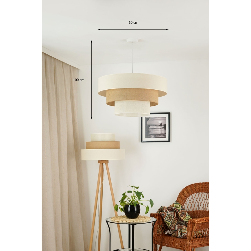 Brilagi - Candeeiro de teto suspenso DENVER LUNETA 1xE27/15W/230V diâmetro 60 cm bege/marrom/crème