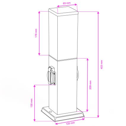 Brilagi - Luminária exterior com 2 tomadas SCHUKO NOVA 1xE27/15W/230V 40 cm IP44 cromado mate