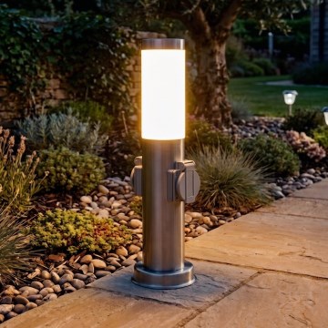 Brilagi - Luminária exterior com 2 tomadas SCHUKO NOVA 1xE27/15W/230V 40 cm IP44 cromado fosco